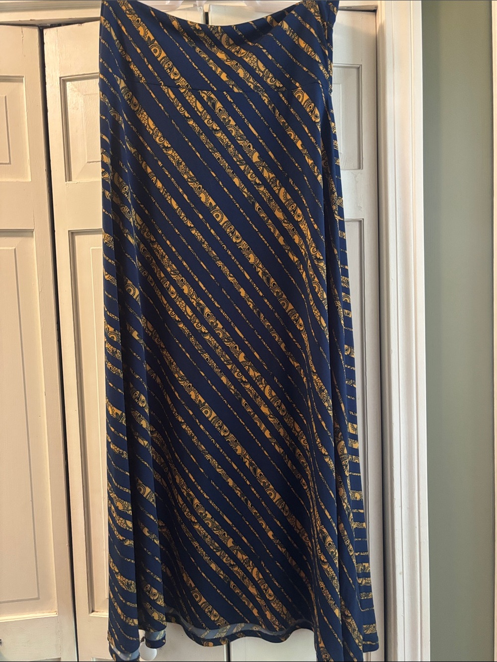 LuLaRoe Navy and Gold Diagonal Stripe Maxi Skirt